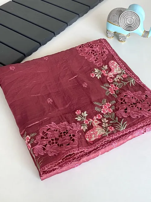  Luxury Crush Silk Saree for Women with Heavy Embroidery & Butti Blouse